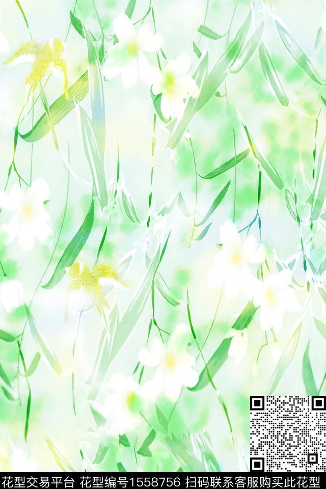 小清新花卉燕子数码印花华亿平台下载（图片编号: 1558756） - 瓦栏（Walan）