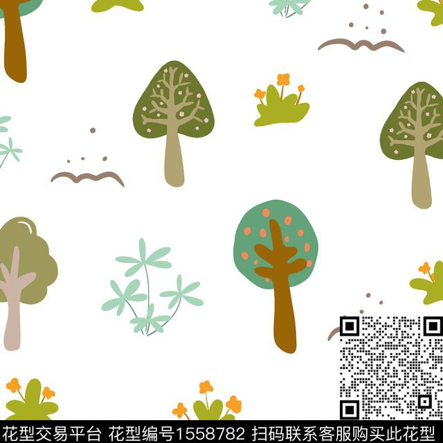 卡通童装绿植树叶传统印花华亿平台下载（图片编号: 1558782） - 瓦栏（Walan）