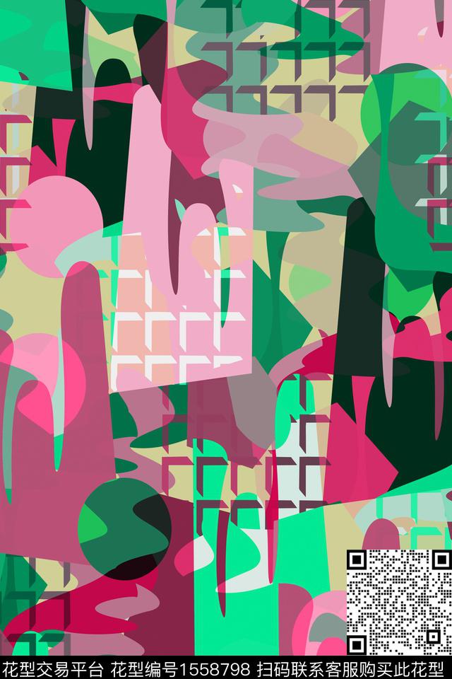 抽象几何色块数码印花华亿平台下载（图片编号: 1558798） - 瓦栏（Walan）