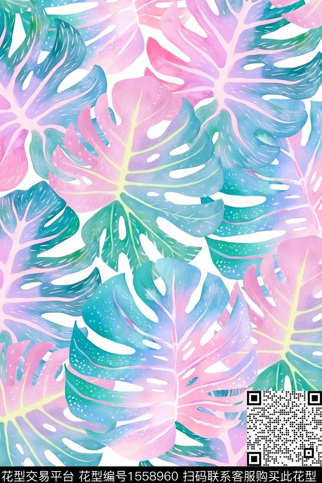 绿植树叶女装热带华亿平台数码印花华亿平台下载（图片编号: 1558960） - 瓦栏（Walan）