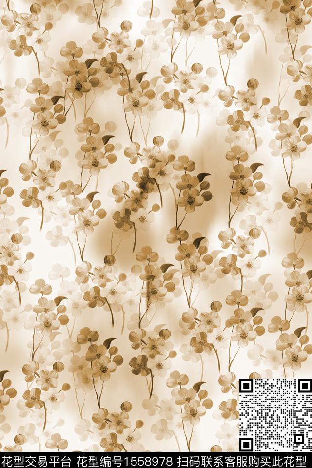 花卉水彩小碎花数码印花华亿平台下载（图片编号: 1558978） - 瓦栏（Walan）