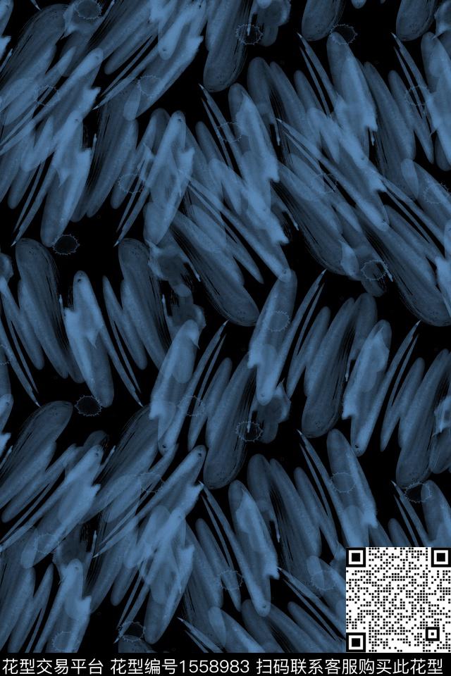 抽象笔触黑底数码印花华亿平台下载（图片编号: 1558983） - 瓦栏（Walan）