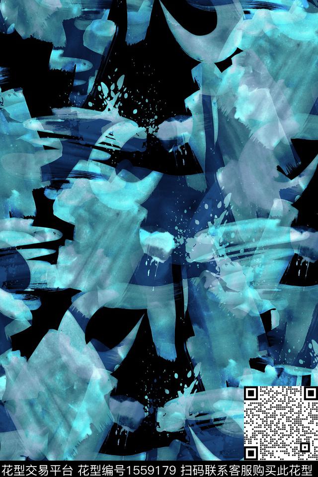 抽象涂鸦水彩数码印花华亿平台下载（图片编号: 1559179） - 瓦栏（Walan）