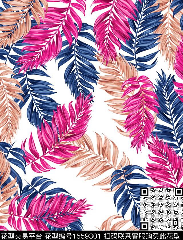 白底叶子彩色叶子传统印花华亿平台下载（图片编号: 1559301） - 瓦栏（Walan）