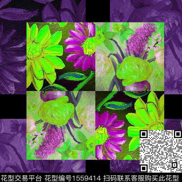 大花混合拼接条纹数码印花华亿平台下载（图片编号: 1559414） - 瓦栏（Walan）