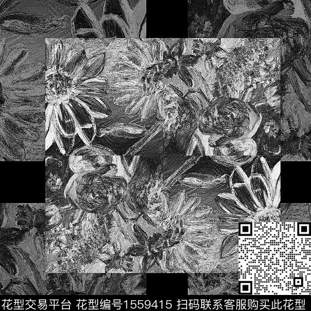 大花混合拼接条纹数码印花华亿平台下载（图片编号: 1559415） - 瓦栏（Walan）