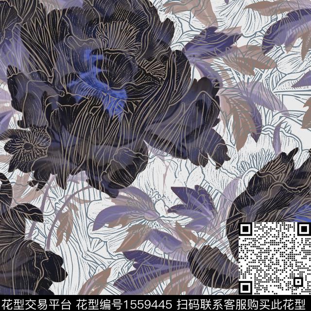 花卉大花植物数码印花华亿平台下载（图片编号: 1559445） - 瓦栏（Walan）