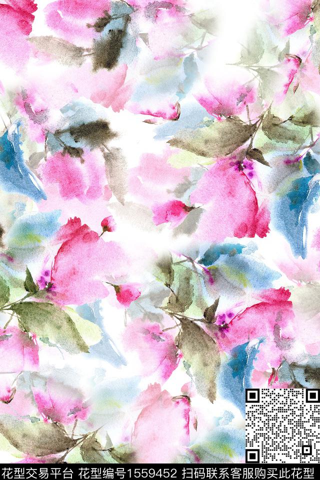 时尚花卉水彩数码印花华亿平台下载（图片编号: 1559452） - 瓦栏（Walan）