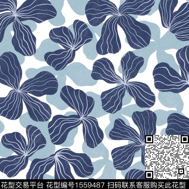 花卉剪影线条花卉传统印花华亿平台下载（图片编号: 1559487） - 瓦栏（Walan）