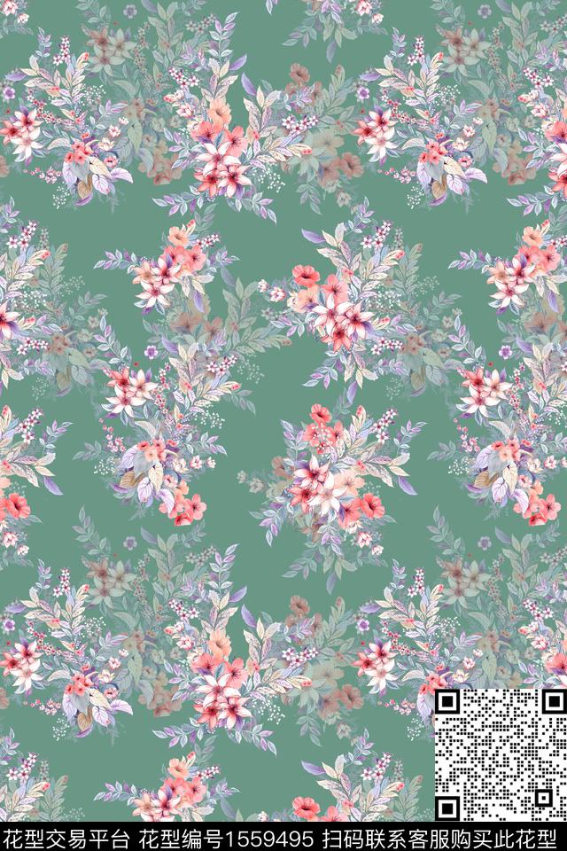 花卉水彩影花数码印花华亿平台下载（图片编号: 1559495） - 瓦栏（Walan）