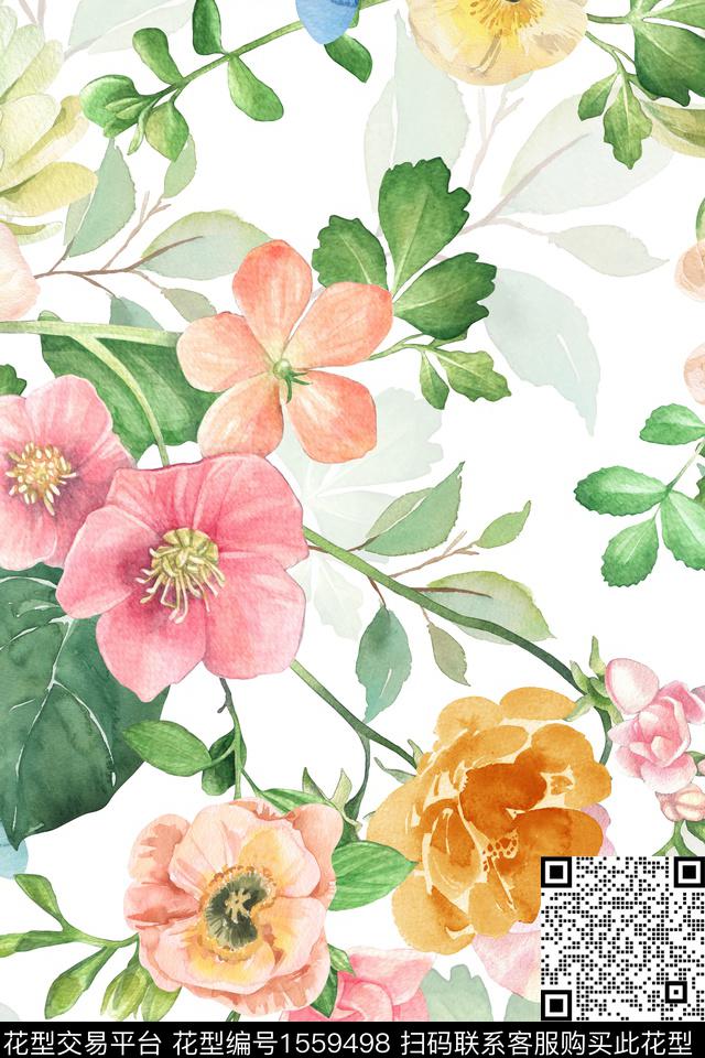 植物大花花卉数码印花华亿平台下载（图片编号: 1559498） - 瓦栏（Walan）