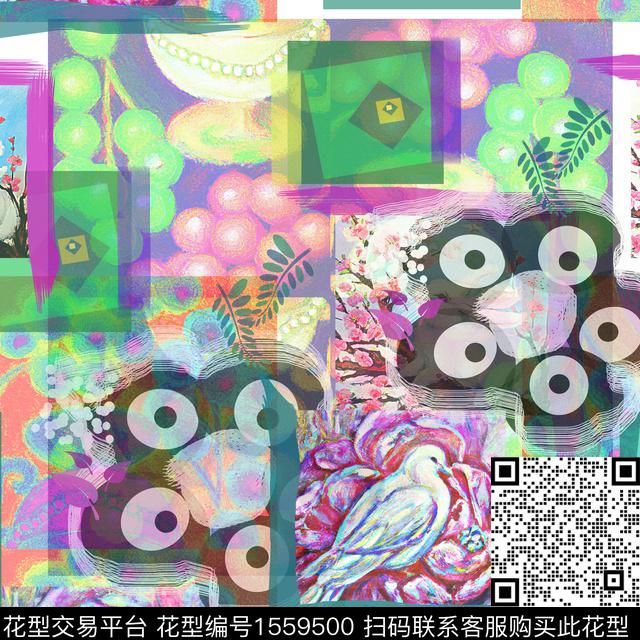 动物混合拼接几何数码印花华亿平台下载（图片编号: 1559500） - 瓦栏（Walan）