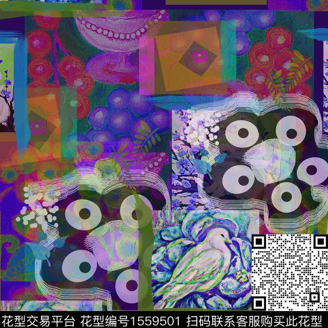 大花混合拼接几何数码印花华亿平台下载（图片编号: 1559501） - 瓦栏（Walan）