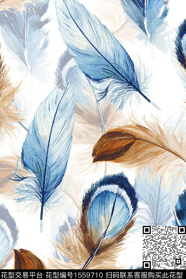 羽毛时尚水彩数码印花华亿平台下载（图片编号: 1559710） - 瓦栏（Walan）
