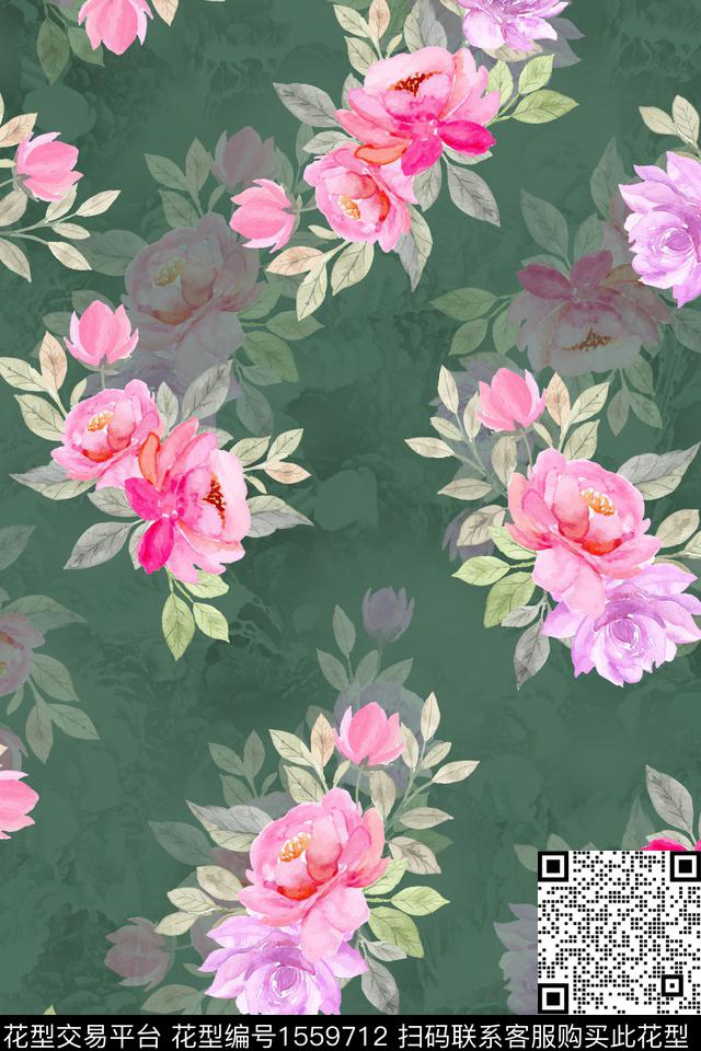 水彩花卉影花数码印花华亿平台下载（图片编号: 1559712） - 瓦栏（Walan）