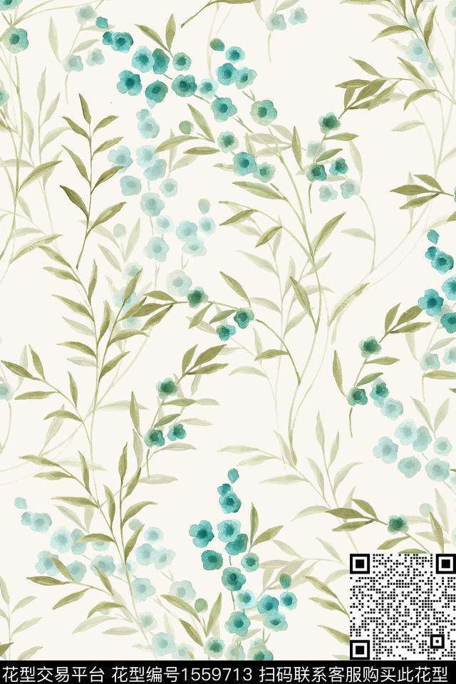 小清新水彩花卉数码印花华亿平台下载（图片编号: 1559713） - 瓦栏（Walan）