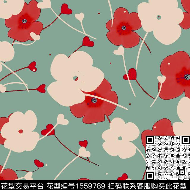 花卉年轻女装爱心数码印花华亿平台下载（图片编号: 1559789） - 瓦栏（Walan）