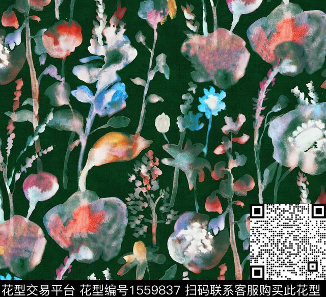 水彩花卉数码印花华亿平台下载（图片编号: 1559837） - 瓦栏（Walan）