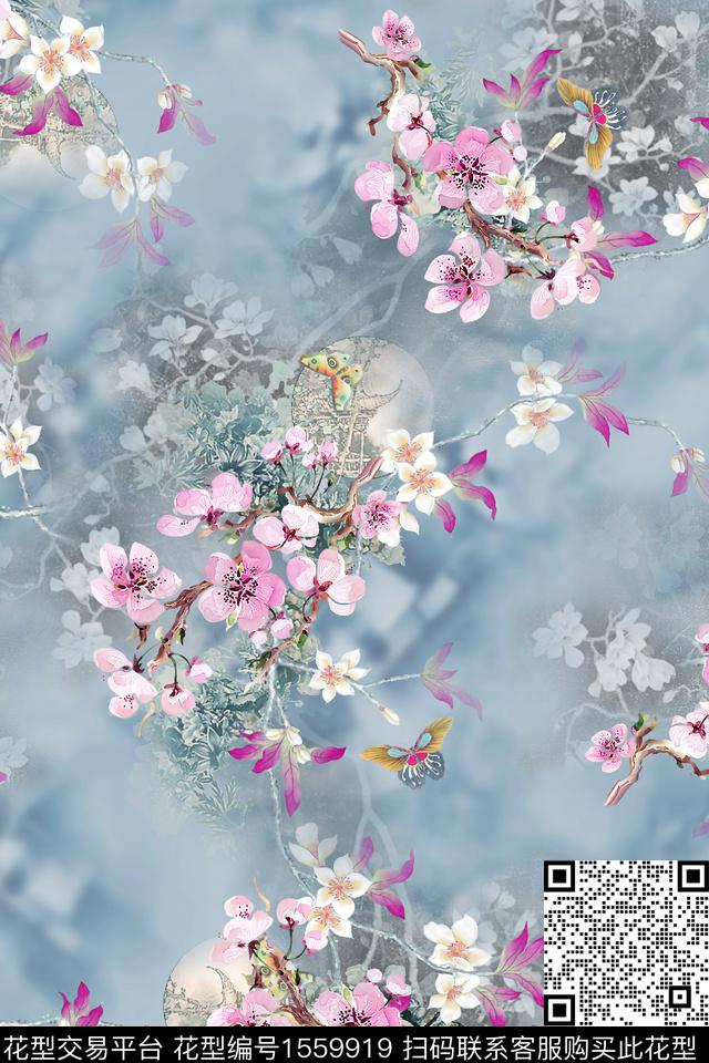 底纹影花花卉数码印花华亿平台下载（图片编号: 1559919） - 瓦栏（Walan）