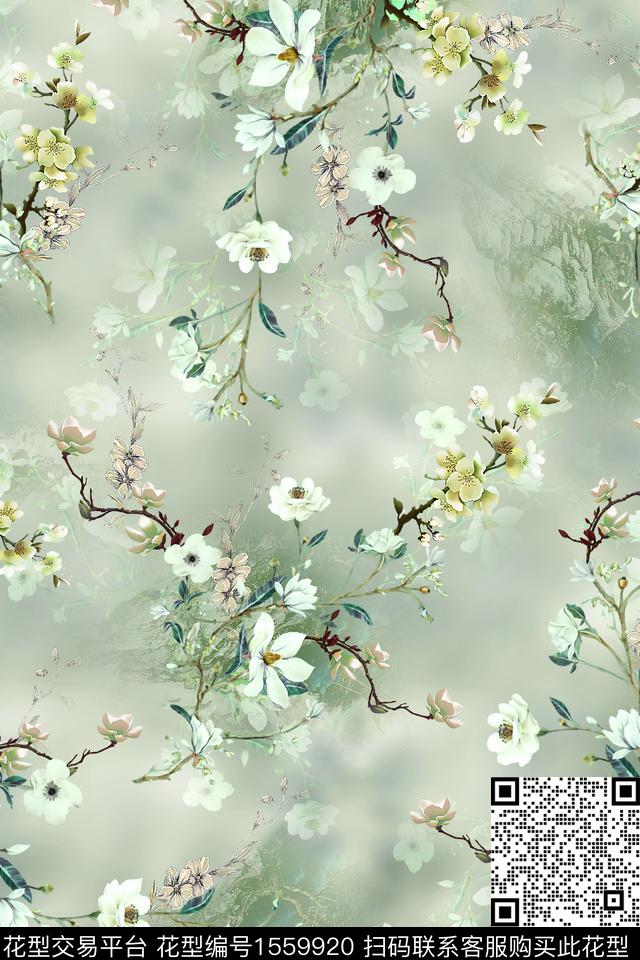 底纹影花花卉数码印花华亿平台下载（图片编号: 1559920） - 瓦栏（Walan）
