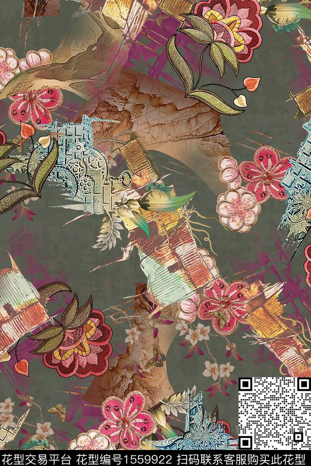 中老年女装底纹花卉数码印花华亿平台下载（图片编号: 1559922） - 瓦栏（Walan）