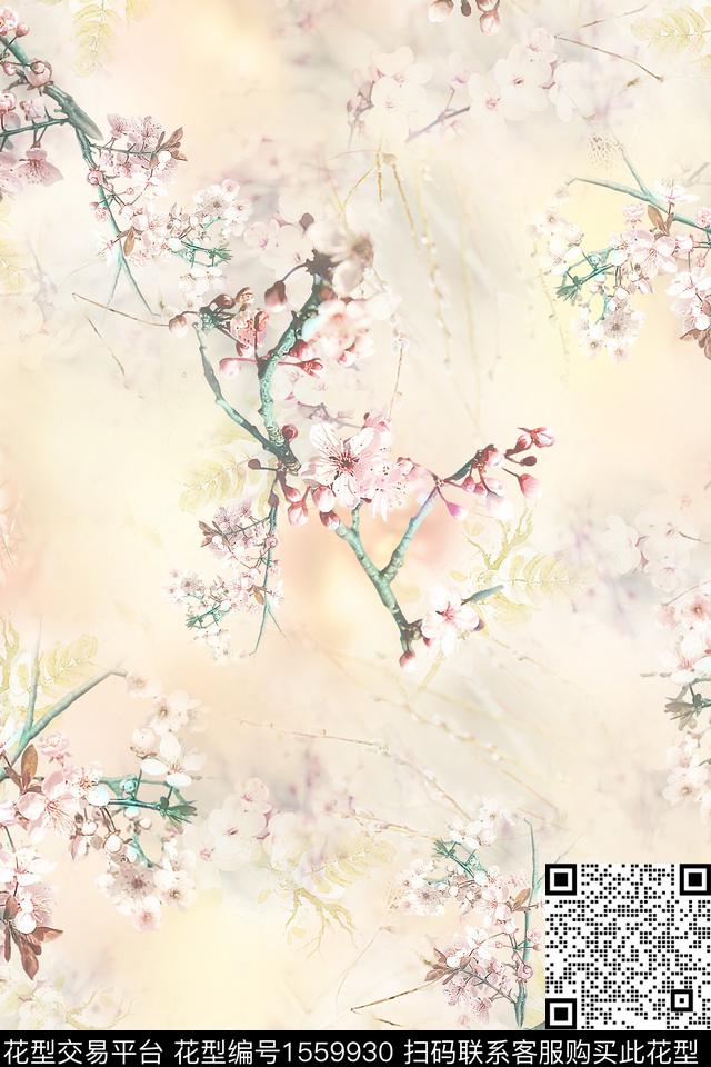 底纹枝条花花卉数码印花华亿平台下载（图片编号: 1559930） - 瓦栏（Walan）
