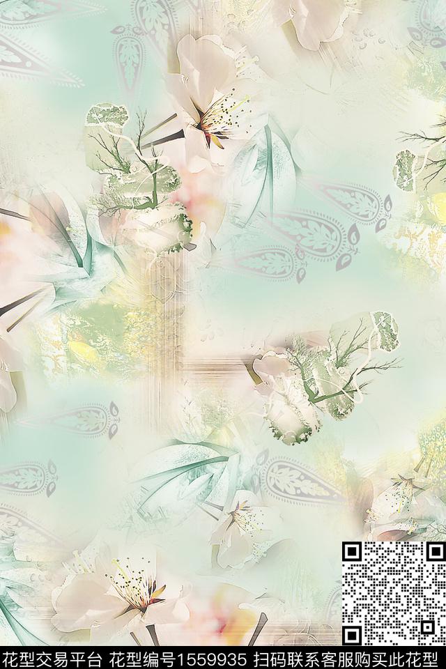 底纹花卉1/2接数码印花华亿平台下载（图片编号: 1559935） - 瓦栏（Walan）
