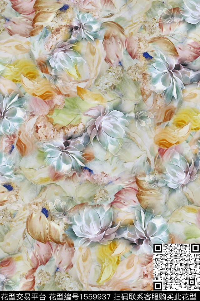 水彩花卉1/2接数码印花华亿平台下载（图片编号: 1559937） - 瓦栏（Walan）