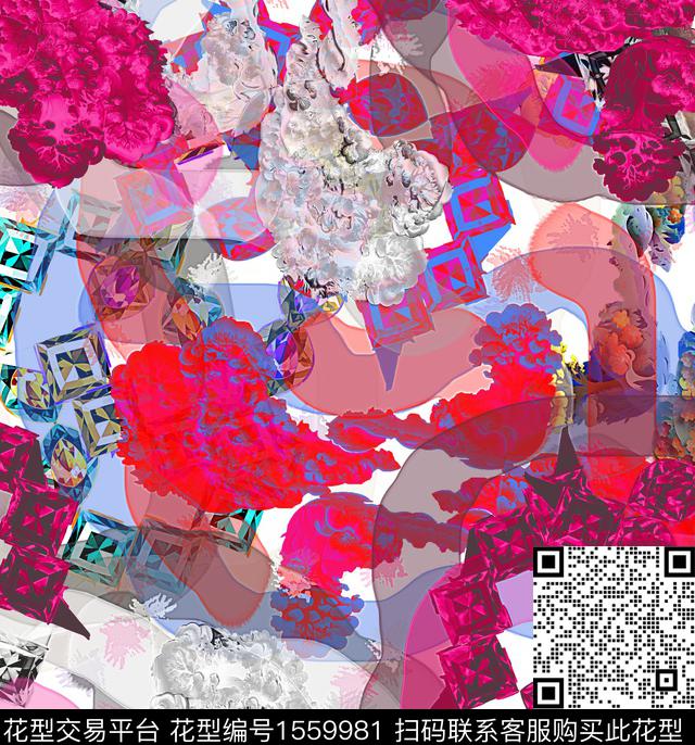 抽象几何珠宝数码印花华亿平台下载（图片编号: 1559981） - 瓦栏（Walan）