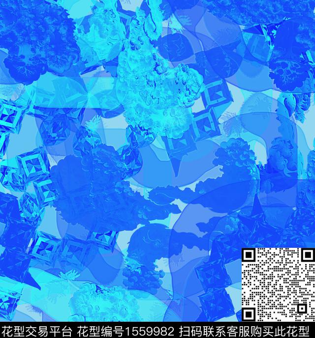 混合拼接几何抽象数码印花华亿平台下载（图片编号: 1559982） - 瓦栏（Walan）