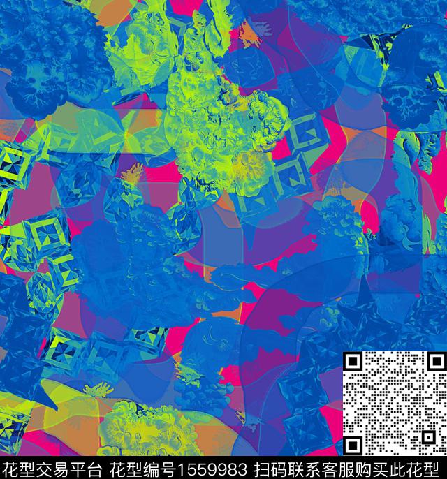 混合拼接几何抽象数码印花华亿平台下载（图片编号: 1559983） - 瓦栏（Walan）
