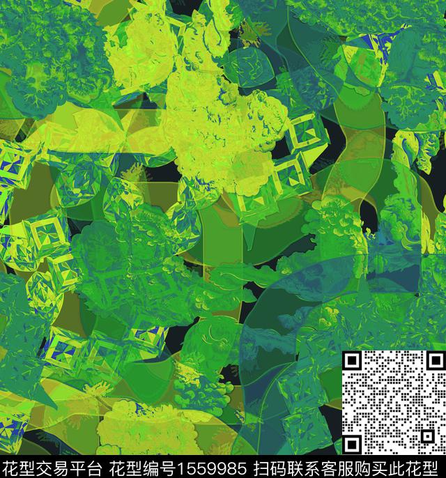 混合拼接几何抽象数码印花华亿平台下载（图片编号: 1559985） - 瓦栏（Walan）