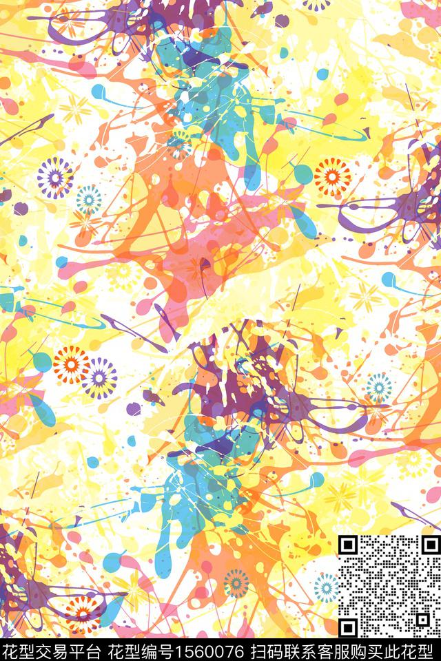 抽象涂鸦墨迹数码印花华亿平台下载（图片编号: 1560076） - 瓦栏（Walan）