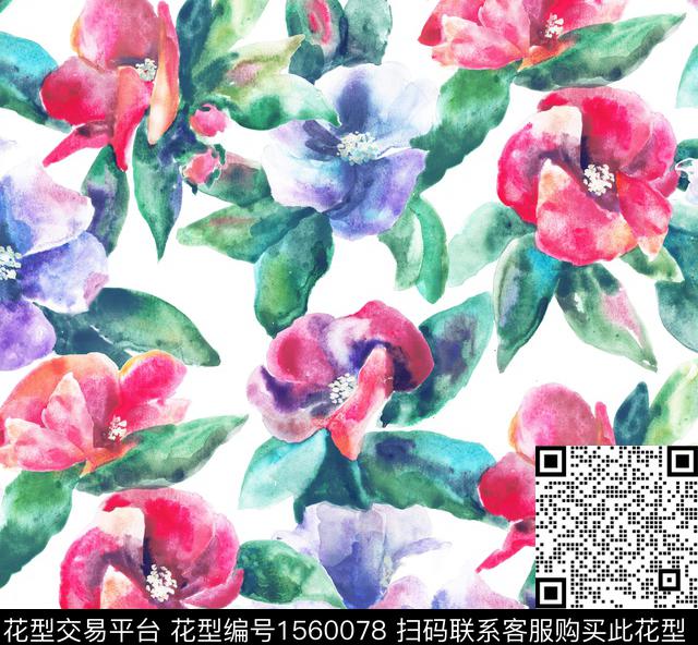 水彩花卉满版散花数码印花华亿平台下载（图片编号: 1560078） - 瓦栏（Walan）