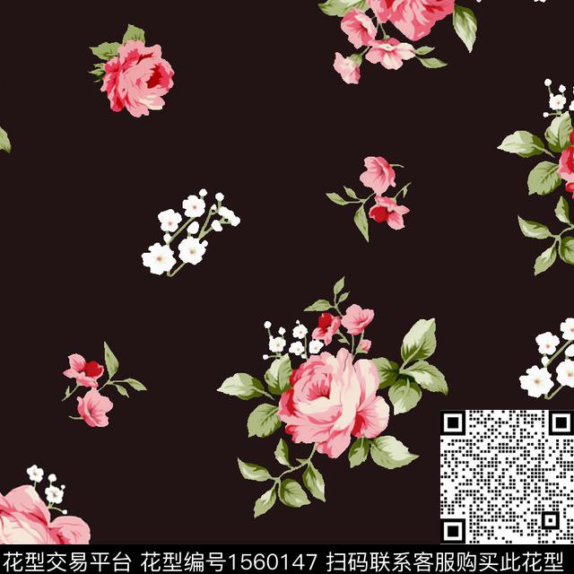 黑底花卉绿植树叶花卉数码印花华亿平台下载（图片编号: 1560147） - 瓦栏（Walan）