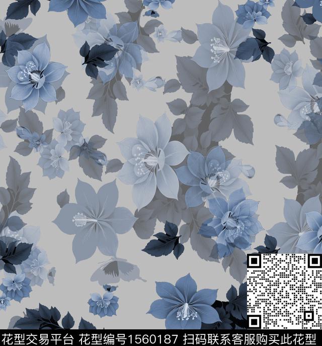 花卉满版散花中老年数码印花华亿平台下载（图片编号: 1560187） - 瓦栏（Walan）