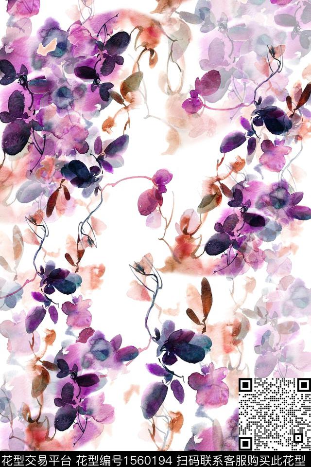 水彩花卉影花数码印花华亿平台下载（图片编号: 1560194） - 瓦栏（Walan）