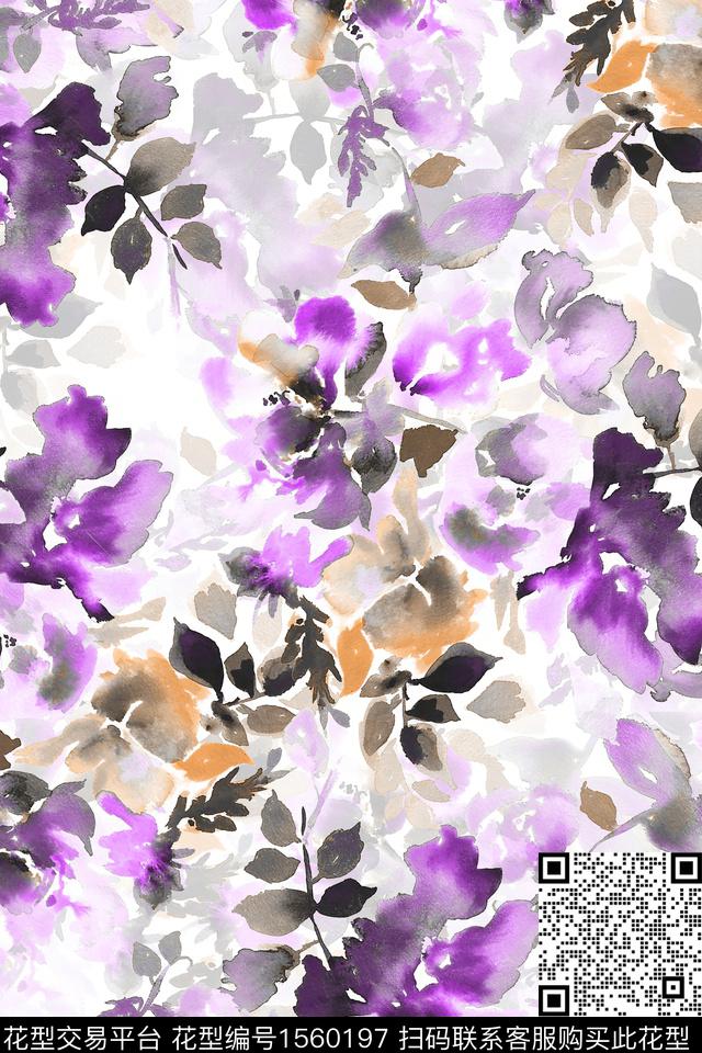 水彩花卉满版散花数码印花华亿平台下载（图片编号: 1560197） - 瓦栏（Walan）