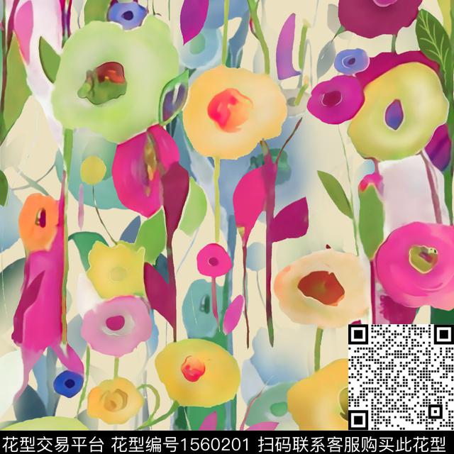 水彩花卉满版散花数码印花华亿平台下载（图片编号: 1560201） - 瓦栏（Walan）