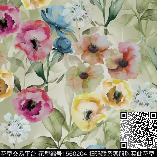 水彩花卉满版散花数码印花华亿平台下载（图片编号: 1560204） - 瓦栏（Walan）