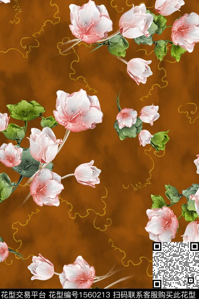 花卉底纹线条数码印花华亿平台下载（图片编号: 1560213） - 瓦栏（Walan）