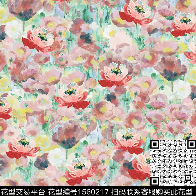 水彩花卉满版散花数码印花华亿平台下载（图片编号: 1560217） - 瓦栏（Walan）