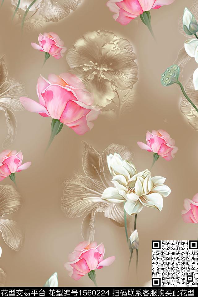 浮雕大花花卉数码印花华亿平台下载（图片编号: 1560224） - 瓦栏（Walan）