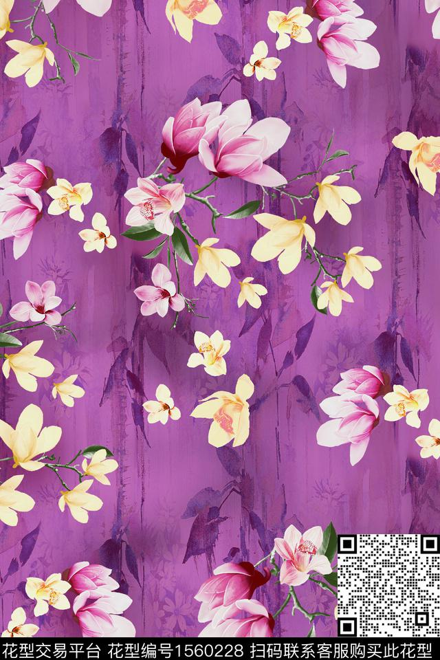 花卉底纹影花数码印花华亿平台下载（图片编号: 1560228） - 瓦栏（Walan）