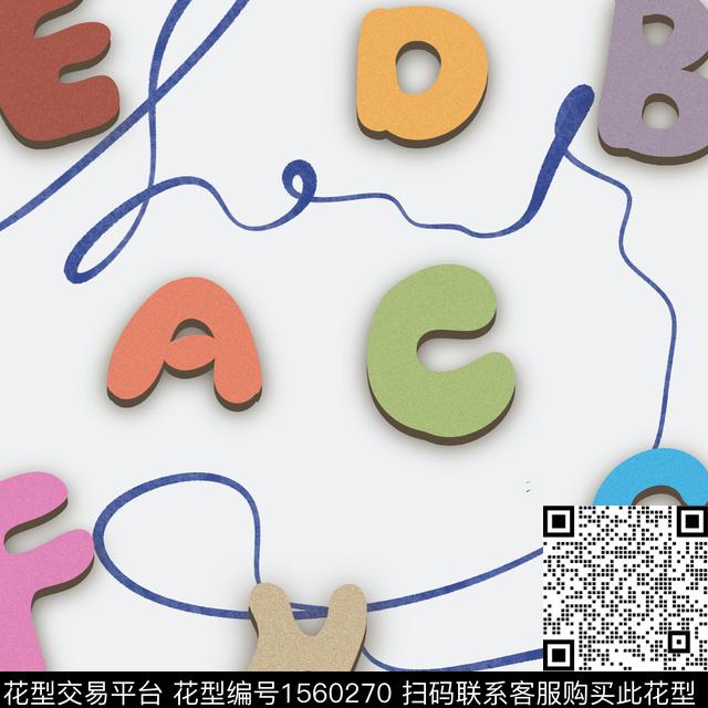 字母趣味线条画数码印花华亿平台下载（图片编号: 1560270） - 瓦栏（Walan）