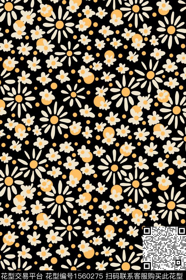 黑底花卉花卉小碎花数码印花华亿平台下载（图片编号: 1560275） - 瓦栏（Walan）