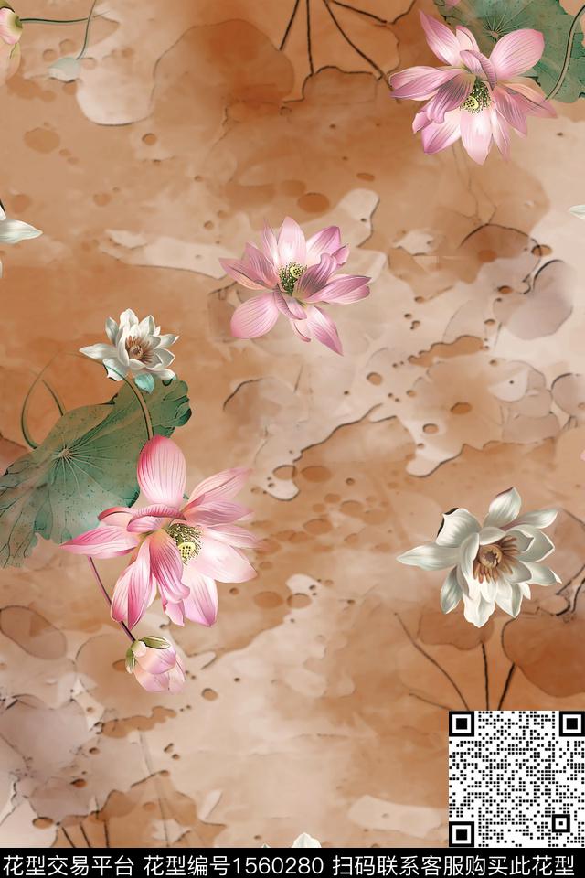底纹花卉荷花数码印花华亿平台下载（图片编号: 1560280） - 瓦栏（Walan）