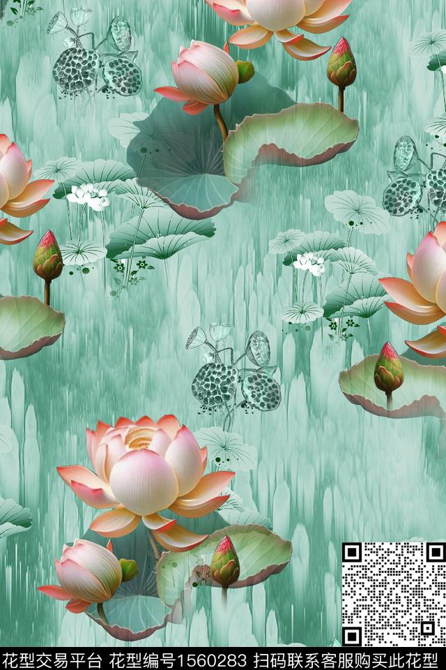 底纹花卉荷花数码印花华亿平台下载（图片编号: 1560283） - 瓦栏（Walan）