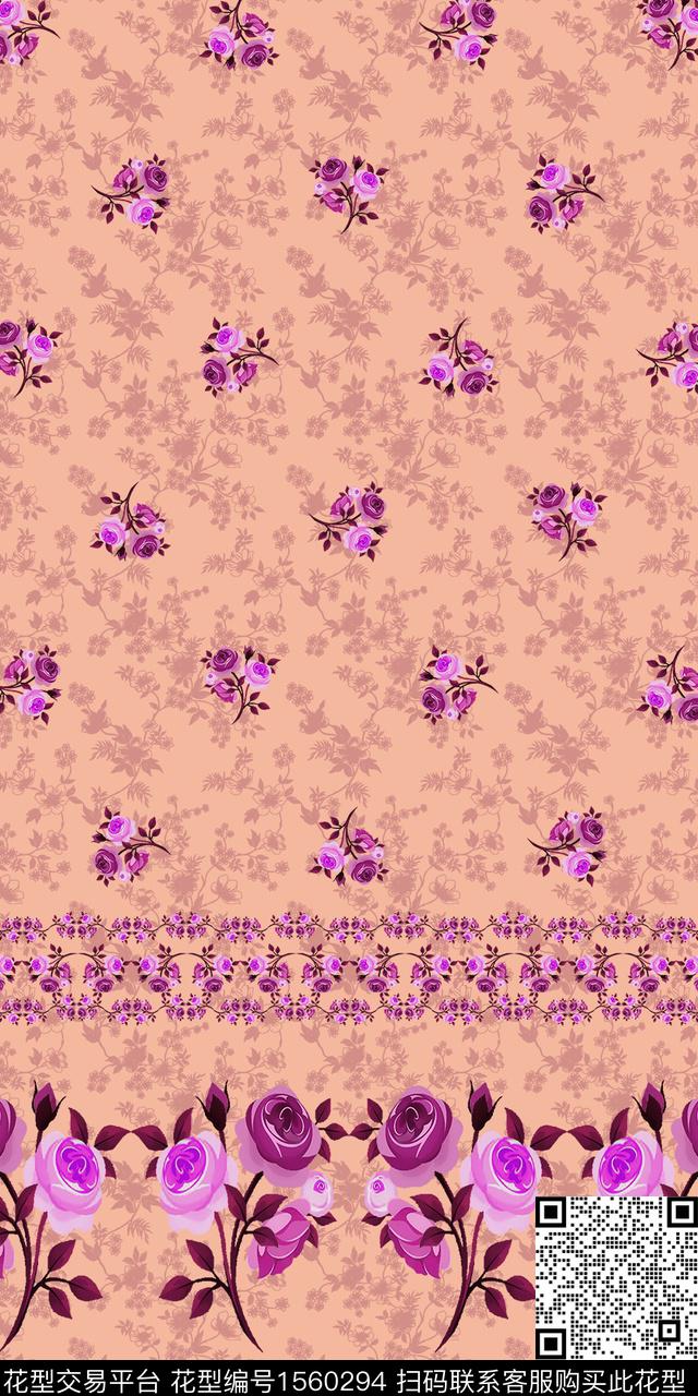 玫瑰花鲜花定位花数码印花华亿平台下载（图片编号: 1560294） - 瓦栏（Walan）