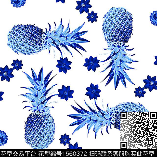 菠萝混合拼接线条数码印花华亿平台下载（图片编号: 1560372） - 瓦栏（Walan）